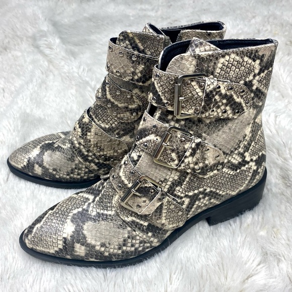 NEW STEVEN NEW YORK Harmon Triple Buckle Animal snake Print Boot booties 8.5 - Picture 13 of 15